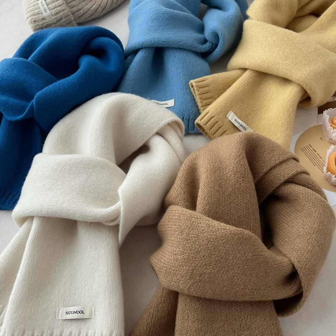New pure wool scarf for autumn and winter, 100% cashmere solid color from Australia, versatile for couples, winter warmth knitted scarf for women